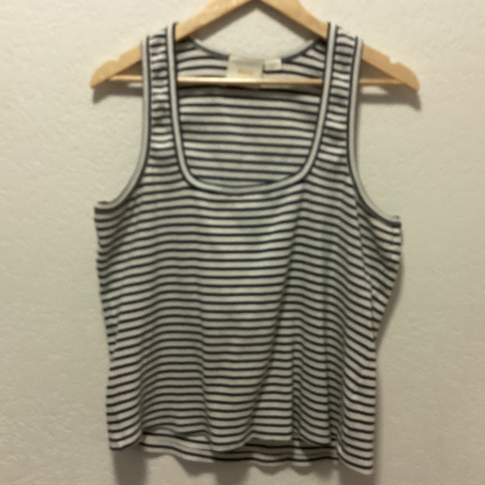 Maeve Tank Top Womens XL White Navy Blue Striped Ribbed Knit Scoop Anthropologie